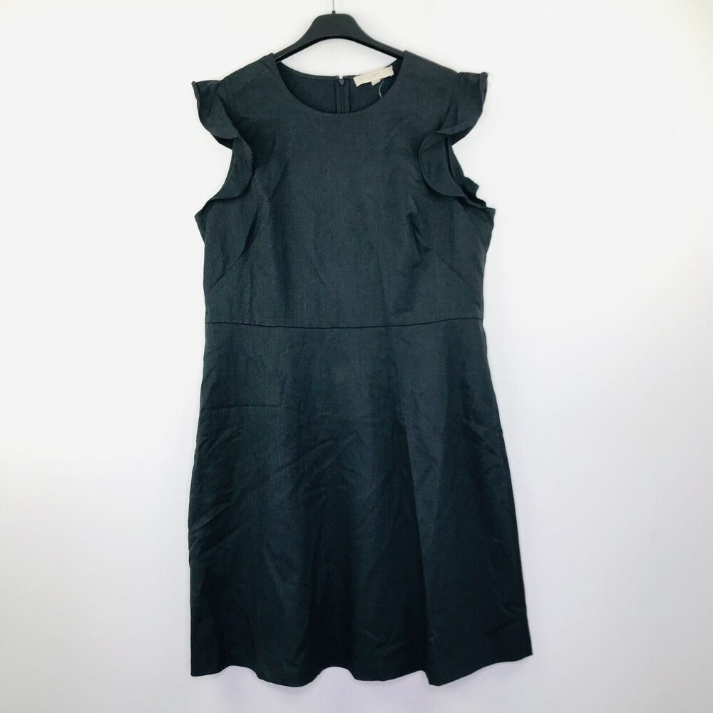LOFT Women's 18 Dress Charcoal Gray Twill Flutter Sleeve Sheath Office NWT